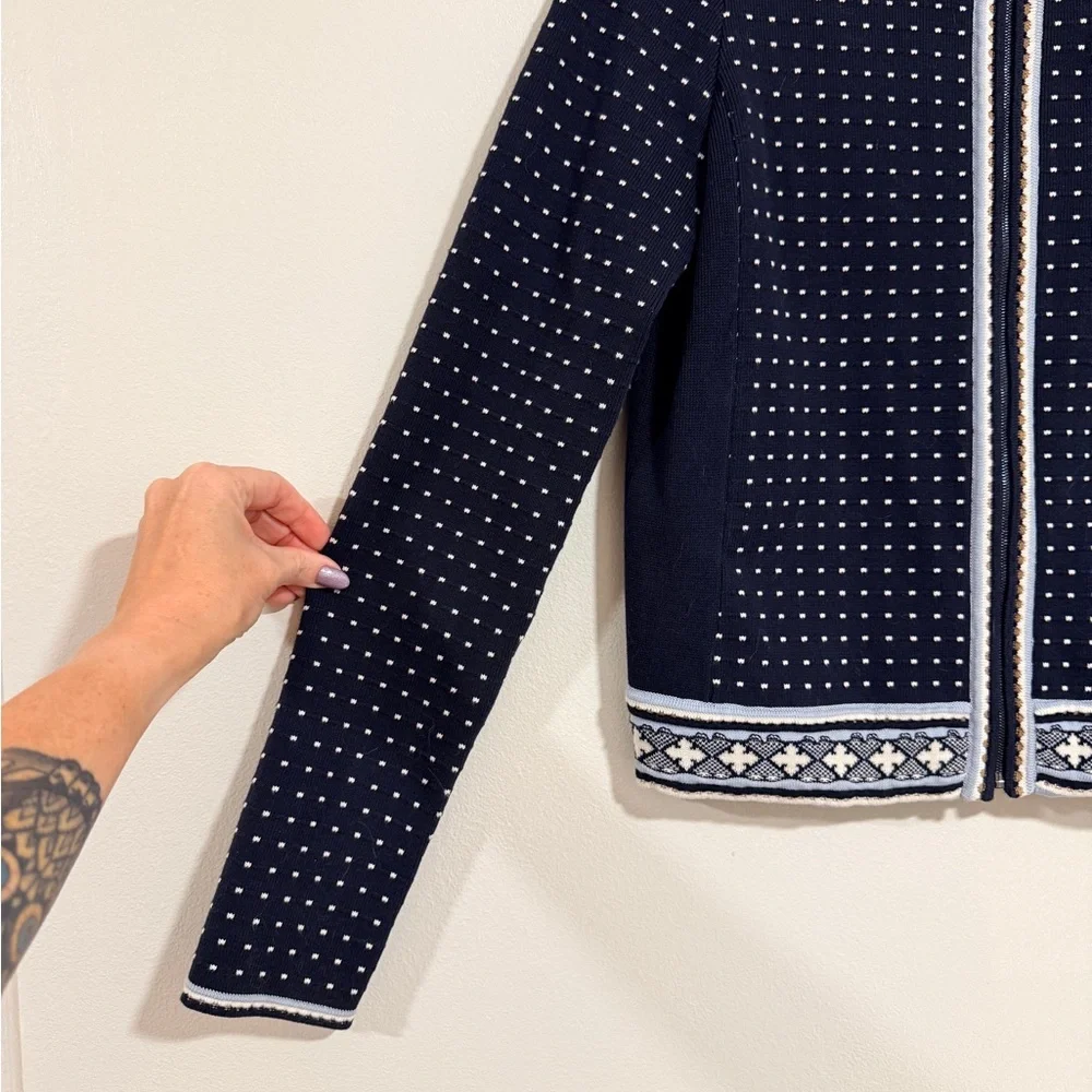 Tory Burch Navy Cardigan Sweater Long Sleeve Zipper Sweater Cotton &Nylon Blend